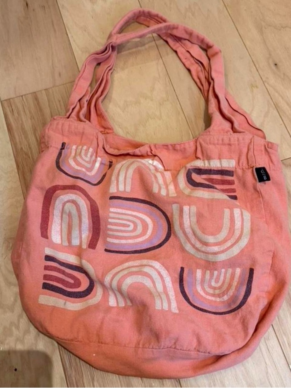 Coral Canvas Tote with Multicolor Arch Print